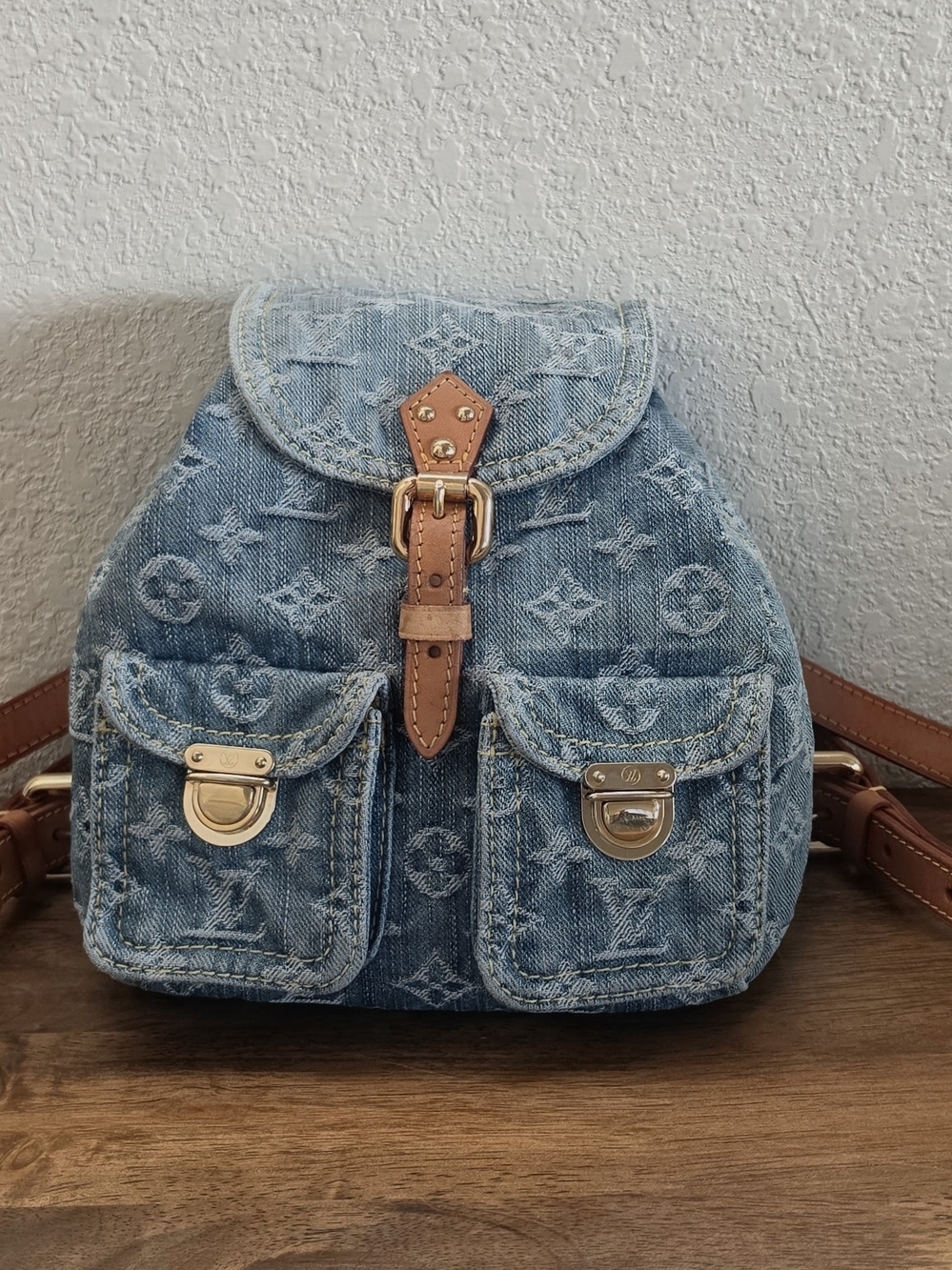 Louis Vuitton Blue Denim Mini Backpack with Vachetta Leather Trim